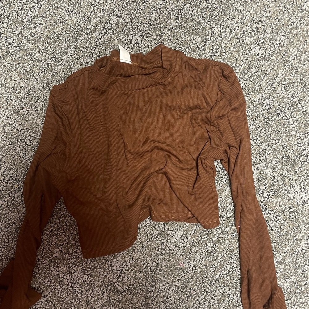 Brown ribbed cropped long sleeve